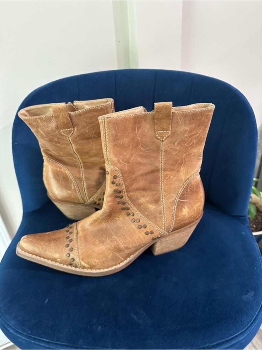 Penny Loves Kenny Studly Do Right Brown Leather Studded Boots Sz 9M Western Boho - Picture 2 of 13